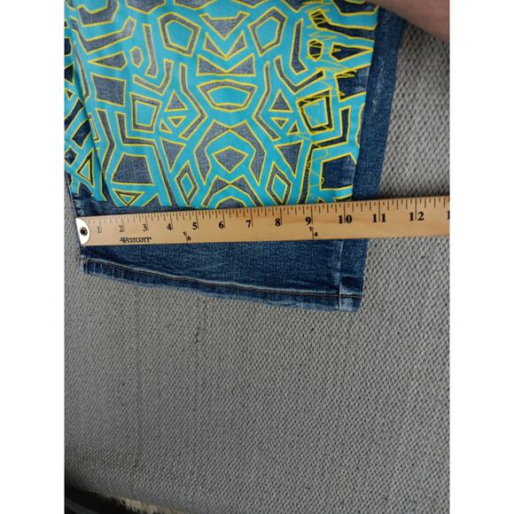 Rutherford Engineered Slim Fit Denim Jorts Men 41 Blue Distressed Tribal Pattern - Picture 13 of 14